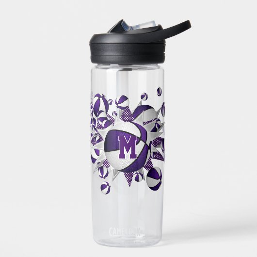 女の子スポーツ紫の白いバスケットボールの星 ウォーターボトル (左面)