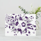 女の子スポーツ誕生日パープルサッカーボールのスター 案内状 (スタンド正面)