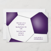 女の子スポーツ誕生日パープルサッカーボールのスター 案内状 (裏面)