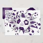 女の子スポーツ誕生日パープルサッカーボールのスター 案内状 (正面/裏面)