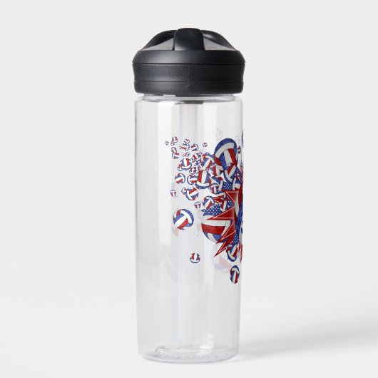 女の子スポーツ赤白青バレーボールのスター ウォーターボトル (正面)