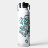 女の子スポーティティール（緑がかった色）グレーバレーボール吹き出し ウォーターボトル (正面)