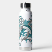 女の子スポーティティール（緑がかった色）グレーバレーボール吹き出し ウォーターボトル (左面)