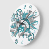 女の子スポーティティール(緑がかった色)グレーバレーボール吹き出し ラージ壁時計 (傾斜)