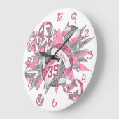 女の子スポーティーなピンク色のグレーバレーボールの吹き出し ラージ壁時計 (傾斜)