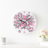 女の子スポーティーなピンク色のグレーバレーボールの吹き出し ラージ壁時計 (ホーム)