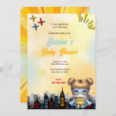 女の子スーパーヒーローベビーシャワー 招待状 (正面/裏面)