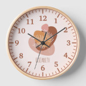 女の子ソフトボホ水色リーフ&ネームクロック 壁時計 (正面)