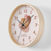 女の子ソフトボホ水色リーフ&ネームクロック 壁時計 (傾斜)