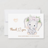 女の子ゾウの赤ちゃんシャワーサンキューカード カード (正面)