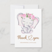 女の子ゾウの赤ちゃんシャワーサンキューカード カード (正面)