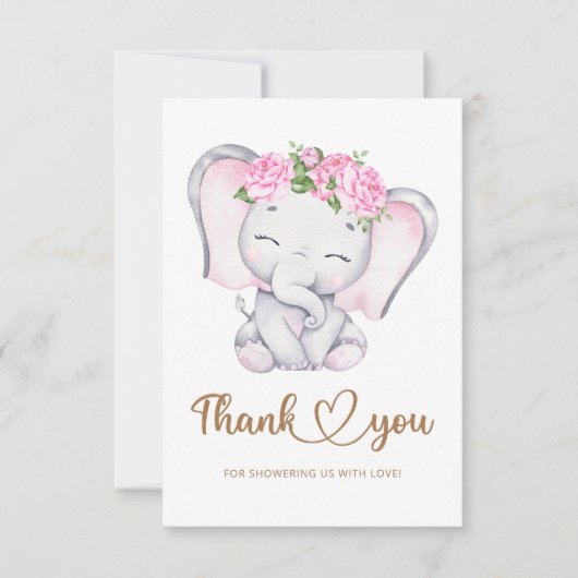 女の子ゾウの赤ちゃんシャワーサンキューカード カード (正面)