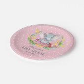 女の子ゾウの赤ちゃんシャワーピンクとグレー ペーパープレート (アングル)