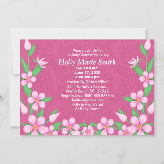 女の子ゾウの赤ちゃんシャワー招待状 招待状 (裏面)