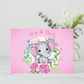 女の子ゾウの赤ちゃんシャワー招待状 招待状 (スタンド正面)