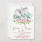 女の子ゾウ 赤ちゃんお披露目会の招待状 招待状 (正面)