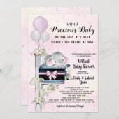 女の子ゾウCovidベビーシャワーBy Mail 招待状 (正面/裏面)