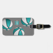 女の子ターコイズホワイトバスケットボール旅行バッグ ラゲッジタグ (正面横)