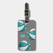 女の子ターコイズホワイトバスケットボール旅行バッグ ラゲッジタグ (正面縦)