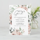 女の子ダスティピンクのフローラ女の子の赤ちゃんシャワー 招待状 (スタンド正面)