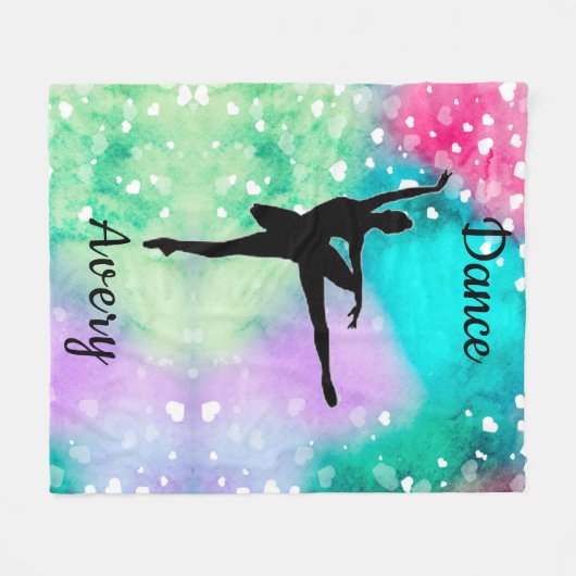 女の子ダンスウォーター色と浮きハート フリースブランケット (正面(横))