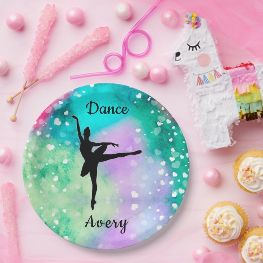 女の子ダンスウォーター色と浮きハート ペーパープレート (パーティー)