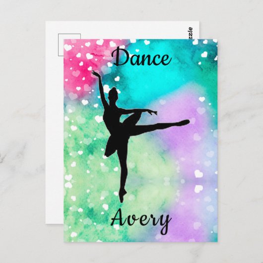 女の子ダンスウォーター色と浮きハート ポストカード (正面/裏面)