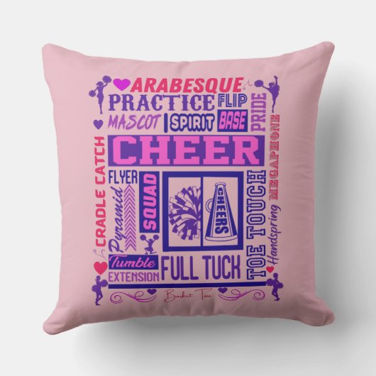 女の子チアリーティングピンクと紫ワードアート クッション (裏面)