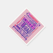 女の子チアリーティングピンクと紫ワードアート スタンダードカクテルナプキン (角)