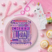 女の子チアリーティングピンクと紫ワードアート ペーパープレート (パーティー)