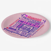 女の子チアリーティングピンクと紫ワードアート ペーパープレート (アングル)