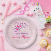 女の子チョウチョウ誕生日紙皿 ペーパープレート (パーティー)