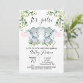 女の子ツインエレファントバルーンベビーシャワー 招待状 (スタンド正面)