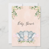 女の子ツインエレファントバルーンベビーシャワー 招待状 (裏面)