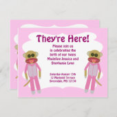 女の子ツインシャワーまたは告知 招待状 (正面/裏面)