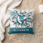 女の子ティール（緑がかった色）ブラックバレーボールスターアスリート名 クッション (ブランケット)