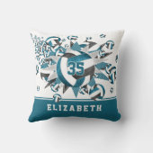 女の子ティール（緑がかった色）ブラックバレーボールスターアスリート名 クッション (裏面)