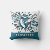 女の子ティール（緑がかった色）ブラックバレーボールスターアスリート名 クッション (正面)