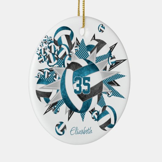 女の子ティール(緑がかった色)ブラックバレーボールスターズ記念 セラミックオーナメント (右)