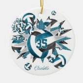 女の子ティール(緑がかった色)ブラックバレーボールスターズ記念 セラミックオーナメント (正面)