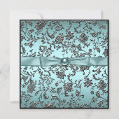 女の子ティール（緑がかった色）ブルー写真卒業 招待状 (裏面)