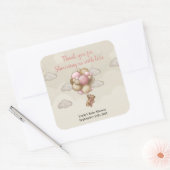 女の子テディクマのピンクの茶色のベージュの風船の熱い空気 スクエアシール (封筒)