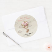 女の子テディクマのピンクの茶色のベージュの風船の熱い空気 ラウンドシール (封筒)