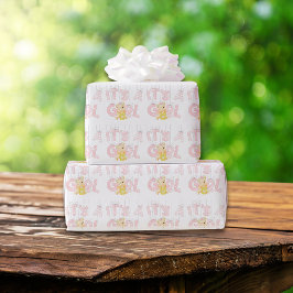 女の子テディベアの赤ちゃんシャワー ラッピングペーパー