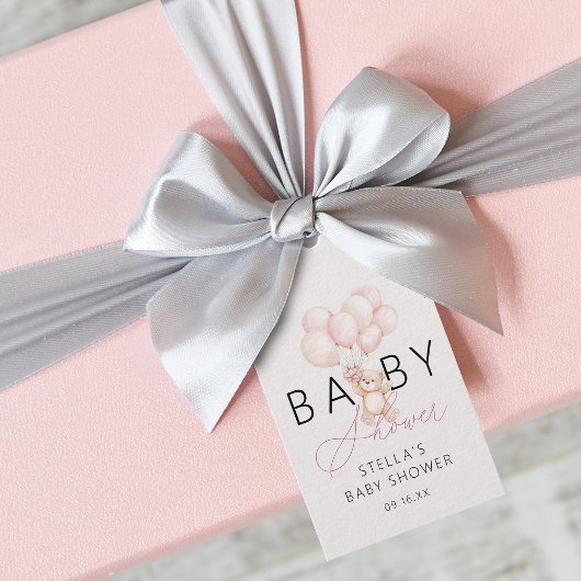 女の子テディベアバルーン赤ちゃんシャワー ギフトタグ