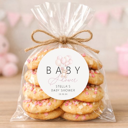 女の子テディベアバルーン赤ちゃんシャワー ラウンドシール