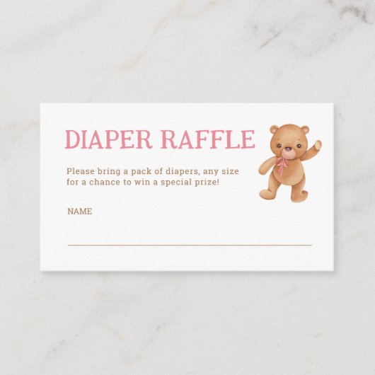 女の子テディベアベビーシャワーおむつラッフルチケット エンクロージャーカード (正面)