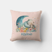 女の子テディベアワイルドフラワームーンパーソナライズされた クッション (正面)