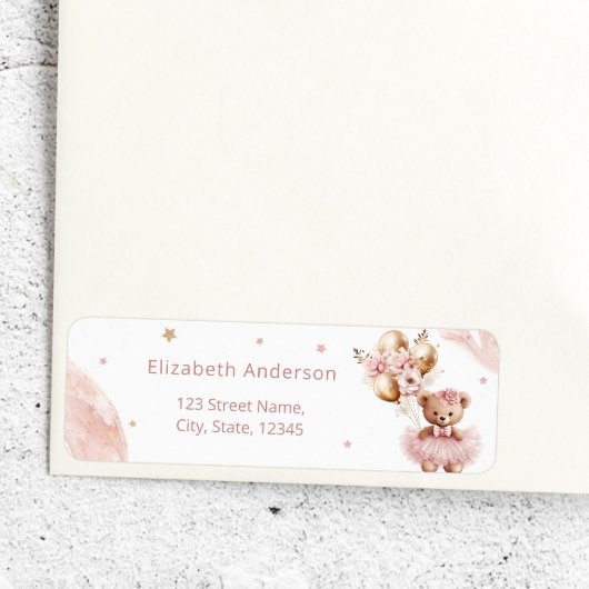 女の子テディベアーバルーンバーリーウェイベビーシャワー ラベル