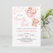 女の子テディベアーバルーンバーリーウェイベビーシャワー 招待状 (スタンド正面)